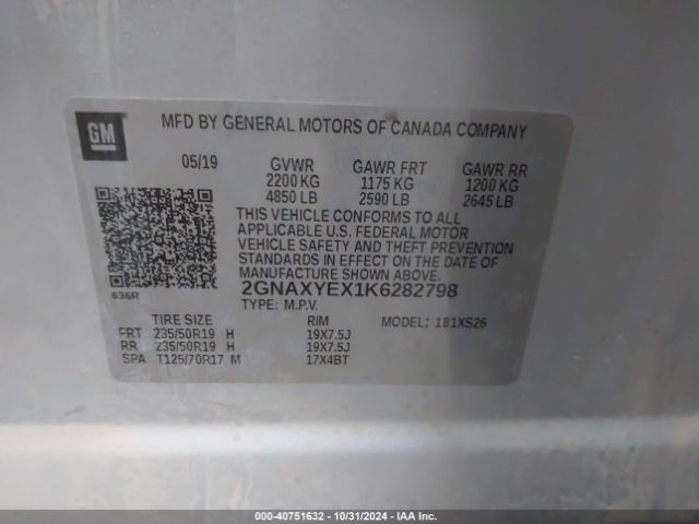 2GNAXYEX1K6282798 Chevrolet Equinox Premier