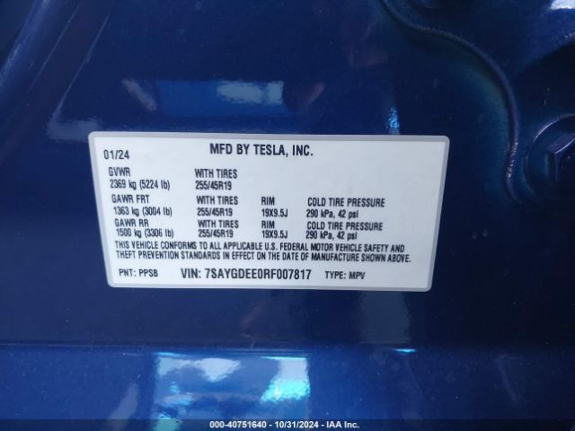 7SAYGDEE0RF007817 Tesla Model Y Long Range Dual Motor All-wheel Drive