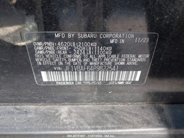 JF1VBAF64P9822541 Subaru Wrx Premium