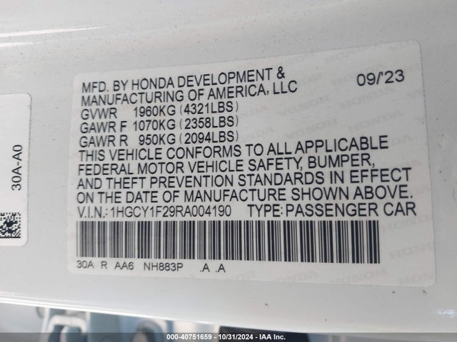 Honda ACCORD LX 2024 1HGCY1F29RA004190 Image 9