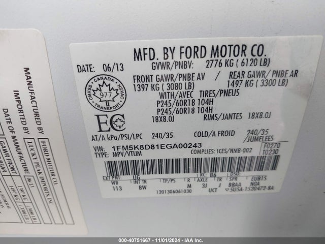 Ford EXPLORER XLT 2014 1FM5K8D81EGA00243 Image 9