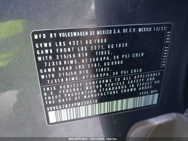 3VVEX7B24PM330516 Volkswagen Taos 1.5t Se