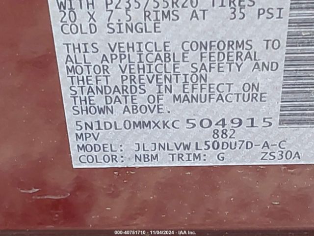 5N1DL0MMXKC504915 Infiniti QX60 LUXE