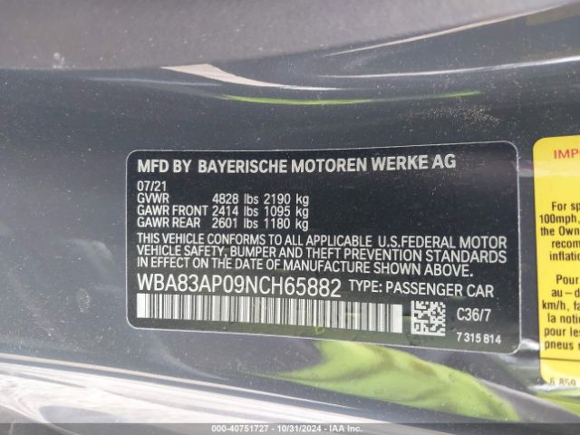WBA83AP09NCH65882 BMW M440I