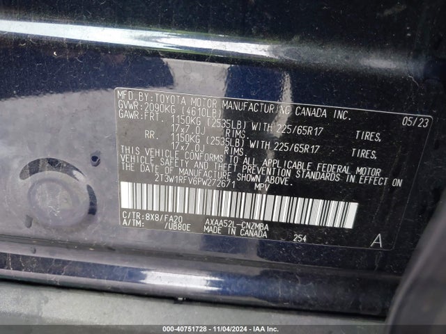 40751728 :رقم المزاد ، 2T3W1RFV6PW272671 vin ، 2023 Toyota Rav4 Xle مزاد بيع