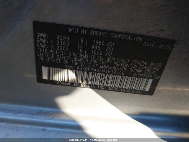 Subaru Impreza Base 2022 4S3GKAA64N1609496 Image 9