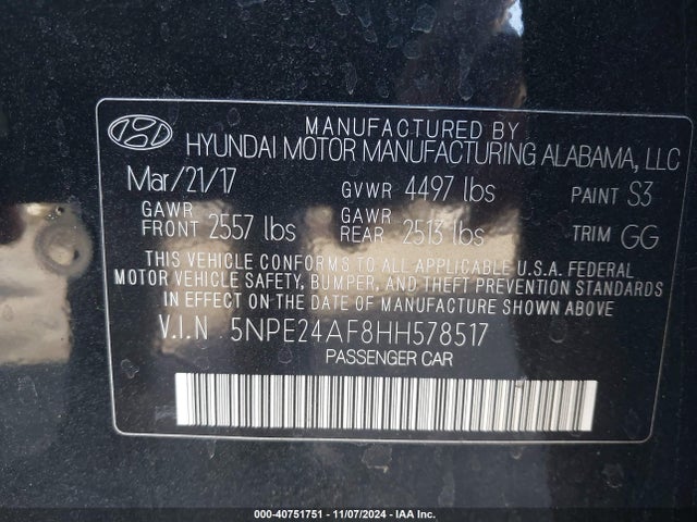 Hyundai SONATA SE 2017 5NPE24AF8HH578517 Image 9