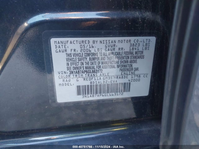 Nissan SENTRA SV 2016 3N1AB7AP6GL663172 Image 9