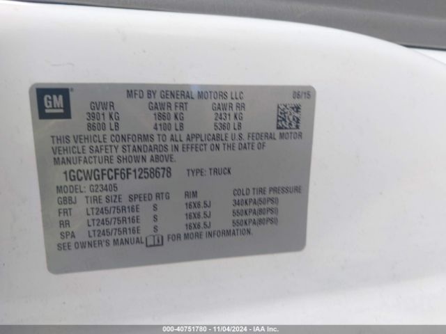 1GCWGFCF6F1258678 Chevrolet Express 2500 Work Van