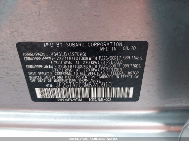 JF2GTAPC3M8240910 Subaru Crosstrek Premium