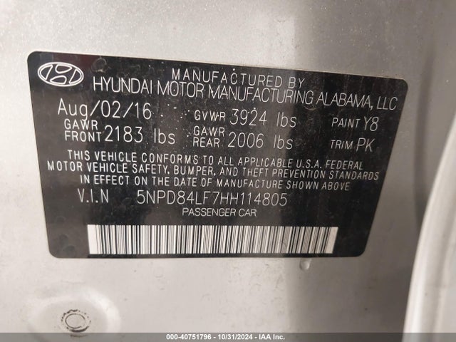 Hyundai ELANTRA SE 2017 5NPD84LF7HH114805 Image 9