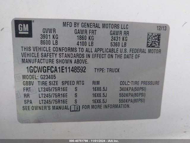 Chevrolet Express 2500 Work Van 2014 1GCWGFCA1E1148592 Image 9