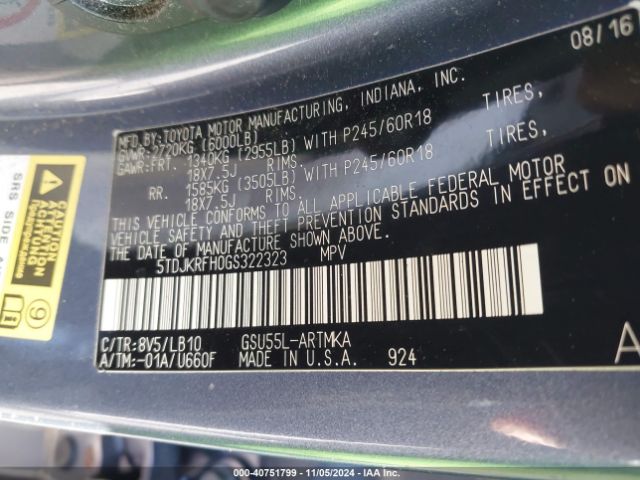5TDJKRFH0GS322323 Toyota Highlander Xle V6
