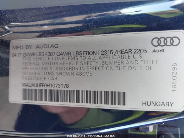 WAUAUHFF0H1073178 Audi A3 2.0t Premium