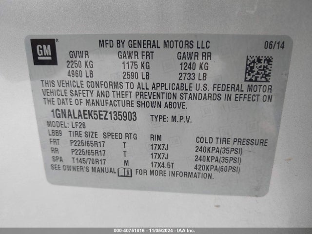 Chevrolet EQUINOX LS 2014 1GNALAEK5EZ135903 Image 9