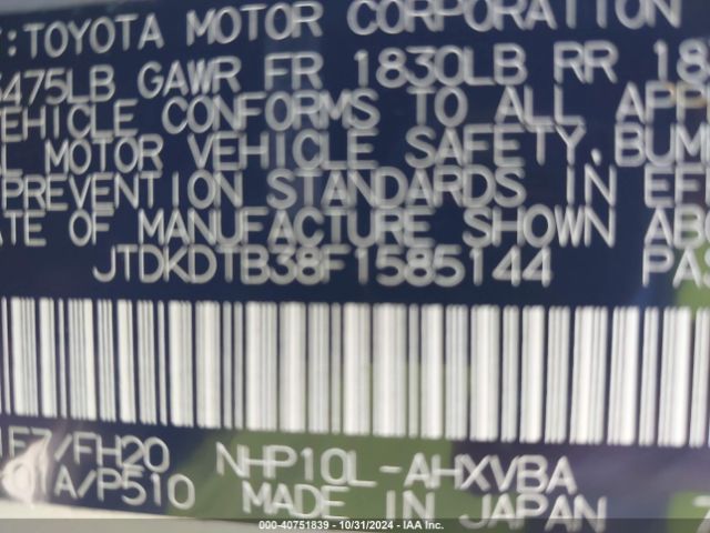 JTDKDTB38F1585144 Toyota Prius C One