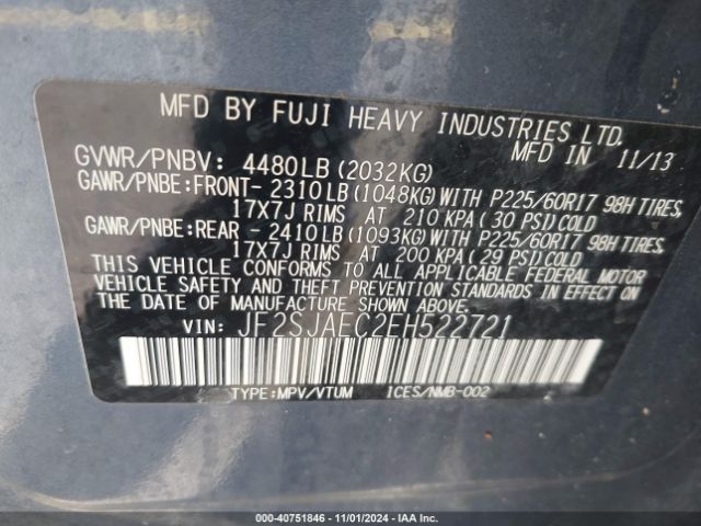 JF2SJAEC2EH522721 Subaru Forester 2.5i Premium