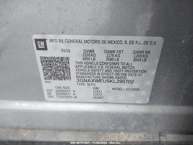 Chevrolet EQUINOX LT 2019 3GNAXWEU5KL290702 Image 9