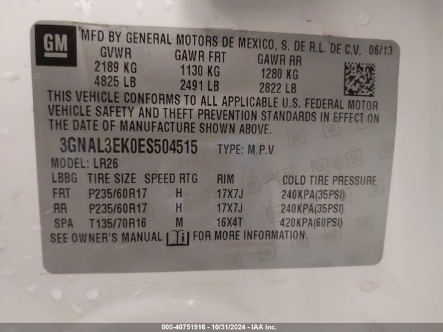 Chevrolet lea 2014 3GNAL3EK0ES504515 Image 9