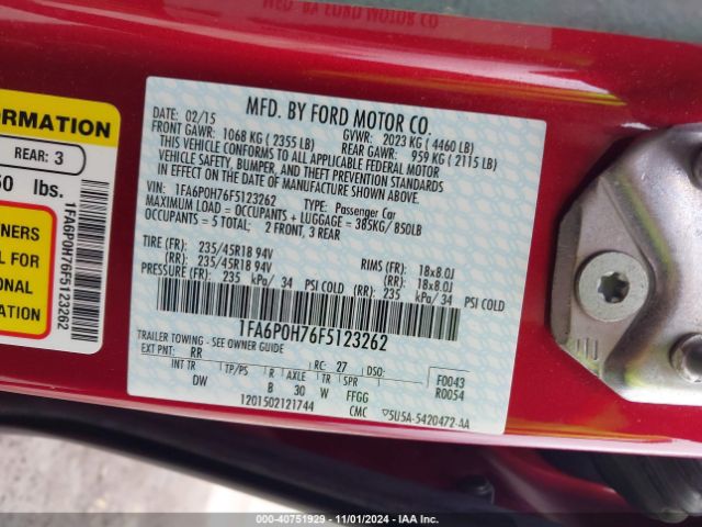1FA6P0H76F5123262 Ford FUSION SE