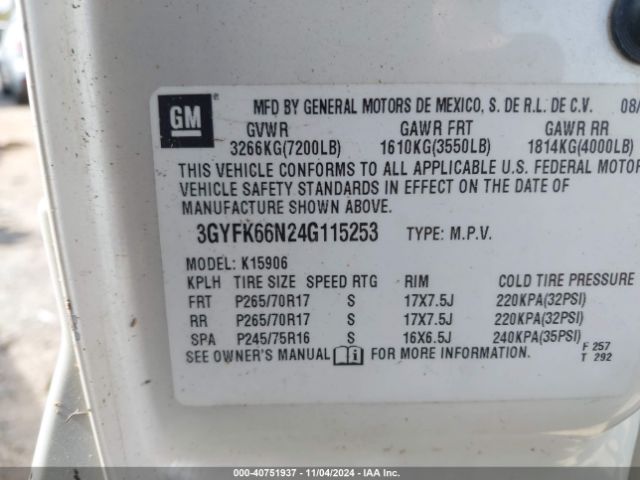 2004 CADILLAC ESCALADE ESV 3GYFK66N24G115253 Photo 8