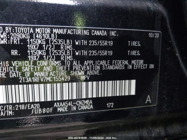 2T3A1RFV7MC155429 Toyota Rav4 Xle Premium