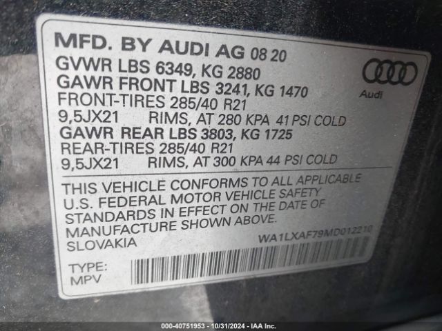 WA1LXAF79MD012210 Audi Q7 Premium Plus 55 Tfsi Quattro Tiptronic