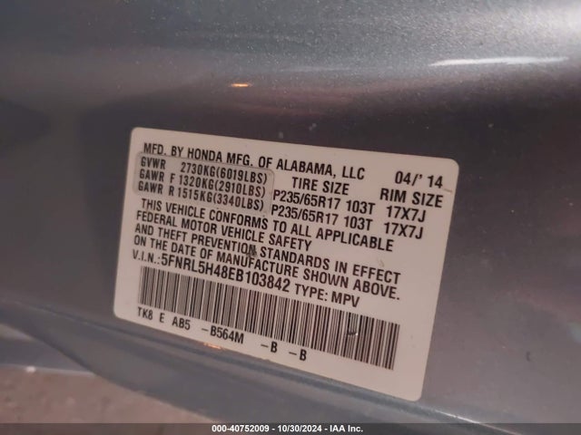 Honda ODYSSEY EX 2014 5FNRL5H48EB103842 Image 9