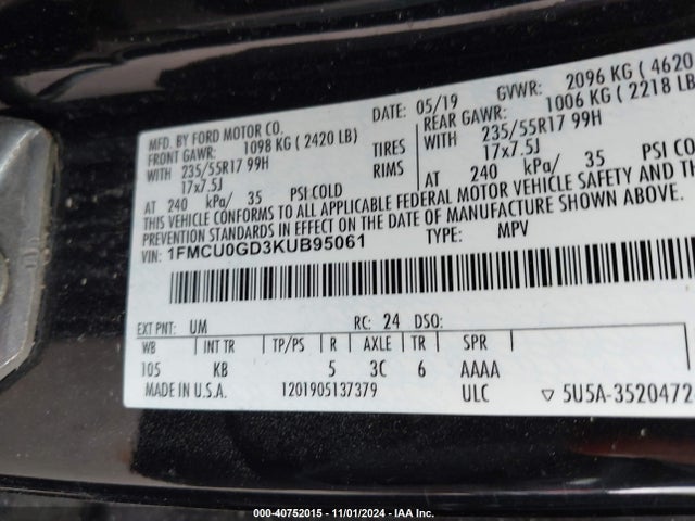 Ford ESCAPE SE 2019 1FMCU0GD3KUB95061 Image 9