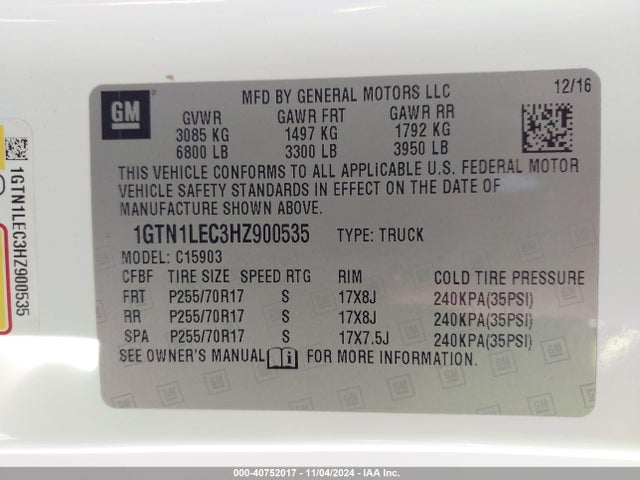 GMC SIERRA 1500 2017 1GTN1LEC3HZ900535 Image 9