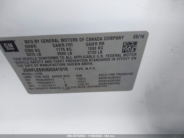2GNFLEEK9G6341916 Chevrolet EQUINOX LS
