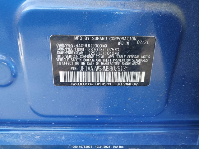 JF1VA2W68M9802913 Subaru Wrx Sti Limited