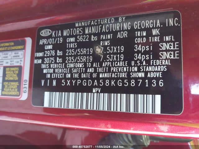 KIA Sorento 3.3l S 2019 5XYPGDA58KG587136 Image 9
