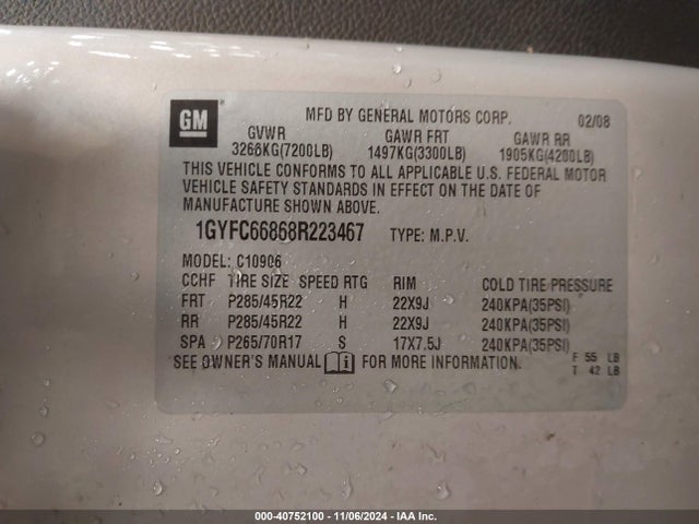 2008 CADILLAC ESCALADE ESV 1GYFC66868R223467 Photo 8