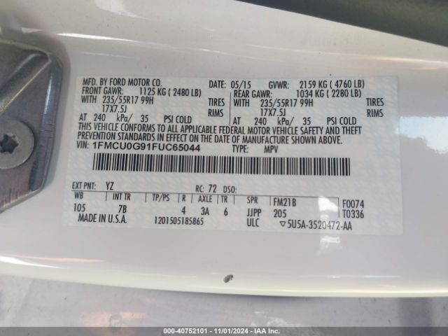 1FMCU0G91FUC65044 Ford ESCAPE SE