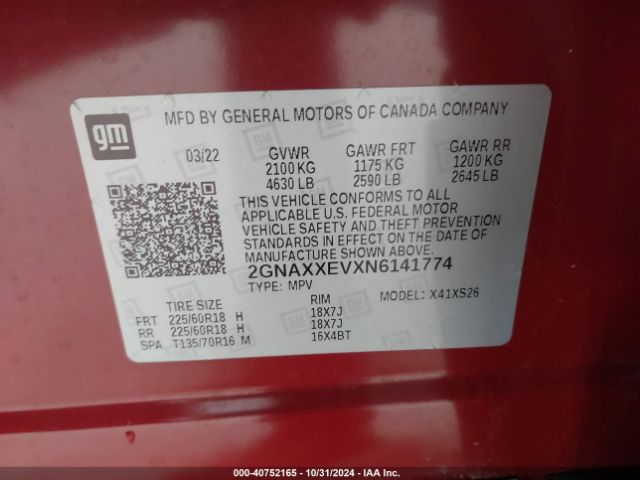 2022 CHEVROLET EQUINOX 2GNAXXEVXN6141774 Photo 8