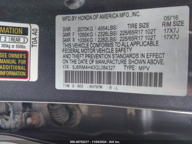 5J6RM4H43GL084327 Honda CR-V SE