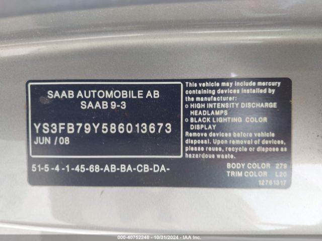 2008 SAAB 9-3 YS3FB79Y586013673 Photo 8