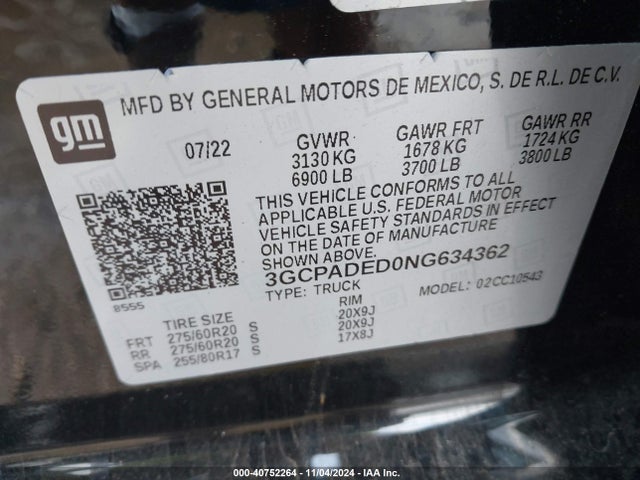 3GCPADED0NG634362 Chevrolet Silverado 1500 2wd  Short Bed Rst
