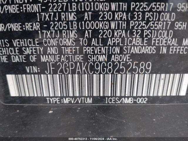 JF2GPAKC9G8252589 Subaru Crosstrek 2.0i Limited