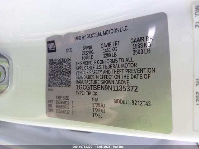 1GCGTBEN9N1135372 Chevrolet Colorado 4wd  Long Box Wt