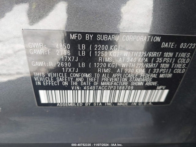 4S4BTACC7P3188709 Subaru Outback Premium