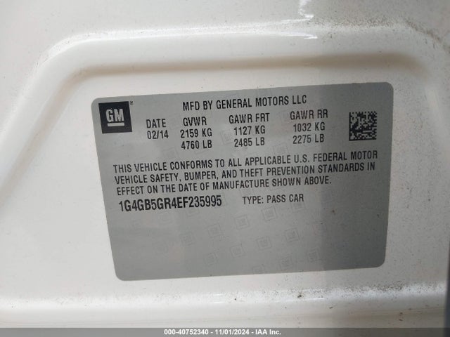 Buick Lacrosse Leather Group 2014 1G4GB5GR4EF235995 Image 9