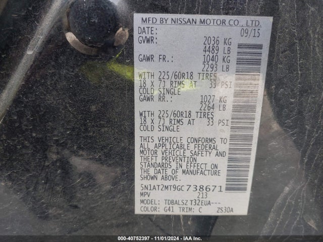Nissan Rogue Sl 2016 5N1AT2MT9GC738671 Image 9