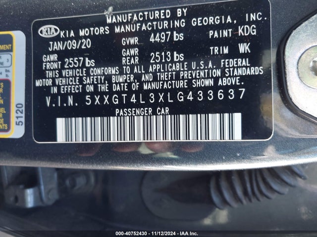 KIA Optima Lx 2020 5XXGT4L3XLG433637 Image 9