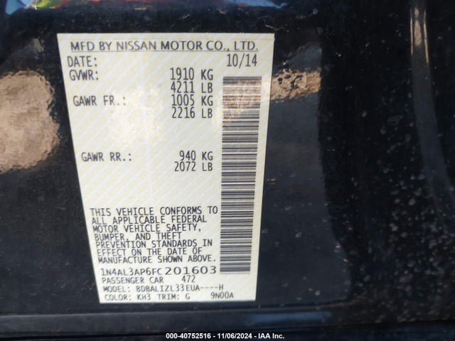 Nissan Altima 2.5 Sv 2015 1N4AL3AP6FC201603 Image 9