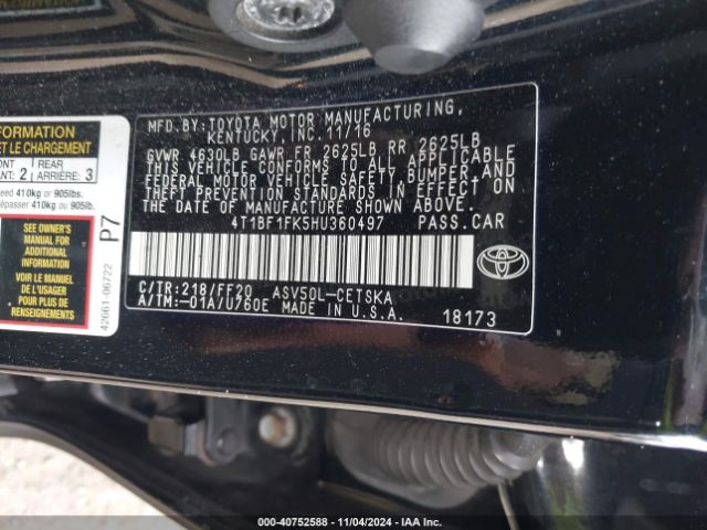 4T1BF1FK5HU360497 Toyota CAMRY SE