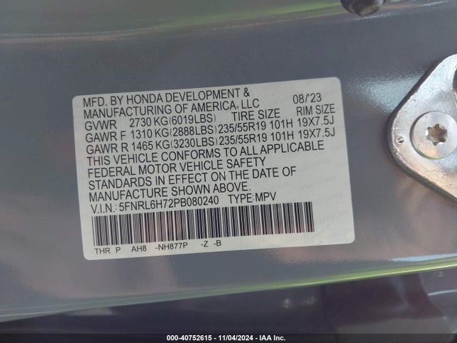 Honda Odyssey Sport 2023 5FNRL6H72PB080240 Image 9