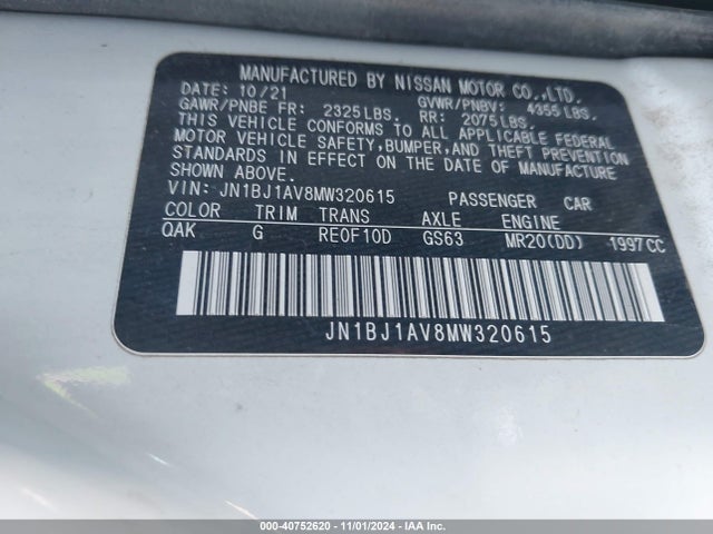 JN1BJ1AV8MW320615 Nissan Rogue Sport S Fwd Xtronic Cvt