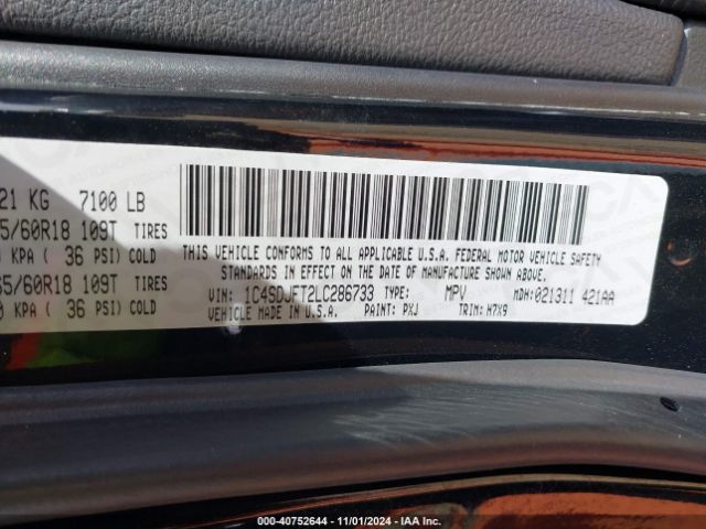 1C4SDJFT2LC286733 Dodge Durango Pursuit Awd